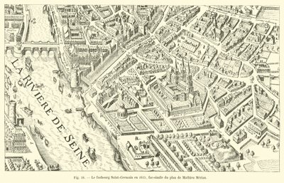 El suburbio Saint-Germain en 1615, facsímil del plan de Mathieu Merian de French School