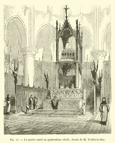 El altar mayor en el siglo XIV, dibujo de M Viollet-le-Duc de French School