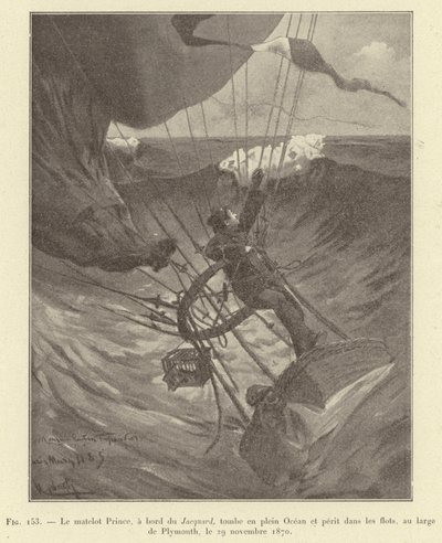 El marinero Prince, a bordo del Jacquard, cae en pleno océano y perece en las olas, frente a Plymouth, el 29 de noviembre de 1870 de French School