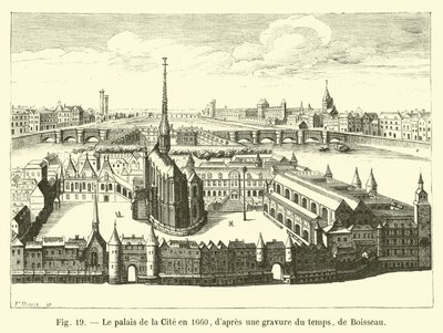 El palacio de la Cité en 1660, según un grabado de la época, de Boisseau de French School