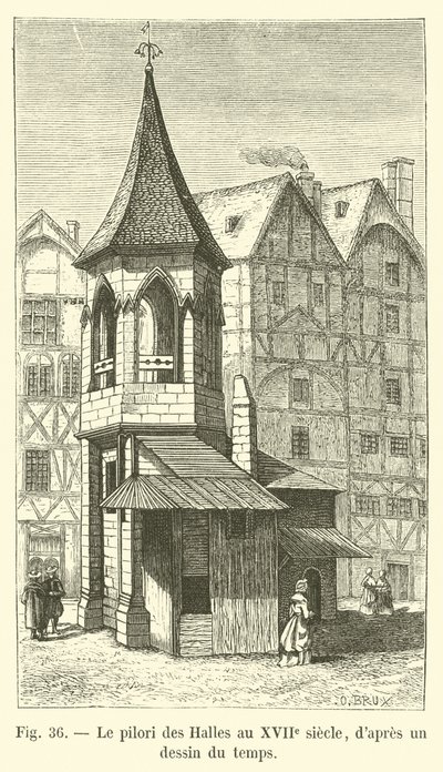 El picota de Les Halles en el siglo XVII, según un dibujo de la época de French School