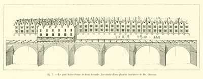 El puente Notre-Dame de Jean Joconde, facsímil de una plancha inacabada de Du Cerceau de French School