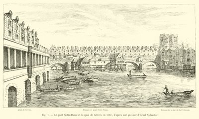 El puente Notre-Dame y el muelle de Gevres en 1660, según un grabado de Israel Sylvestre de French School