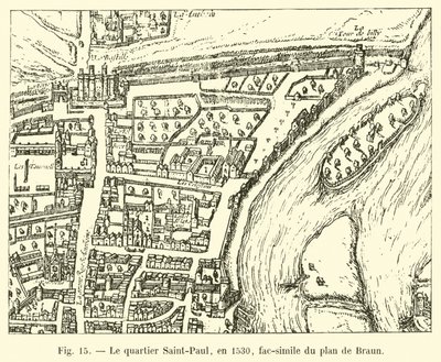 El barrio de Saint-Paul, en 1530, facsímil del plano de Braun de French School