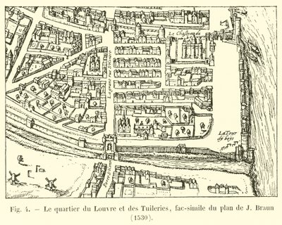 El barrio del Louvre y las Tullerías, facsímil del plano de J Braun, 1530 de French School