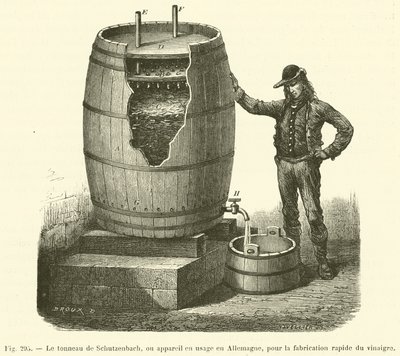 El barril de Schutzenbach, o aparato en uso en Alemania, para la fabricación rápida de vinagre de French School