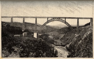 Le viaduct de Garabit - Cantal - Auvergne-Rhone-Alpes - grabado en "PATRIE - DESCRIPTION PACUREQUIREQUE DE LA FRANCE EN 6 VOLUES BY LUCIEN HUARD" - finales del siglo XIX de French School