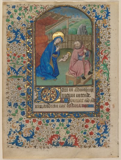 Hoja de un Libro de Horas: La Natividad, c.1430 (tinta, temple y oro sobre vitela) de French School