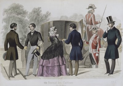 Saliendo para un paseo en un coche, ilustración de Le Journal des Tailleurs, 1856 de French School