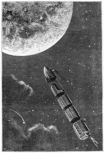 Partida hacia la Luna, ilustración de De la Tierra a la Luna de Jules Verne (1828-1905) París, Hetzel, publicado en 1865 de French School