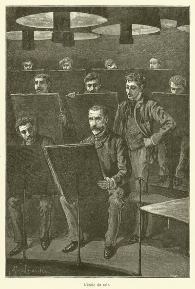 Escuela nocturna (grabado) de French School