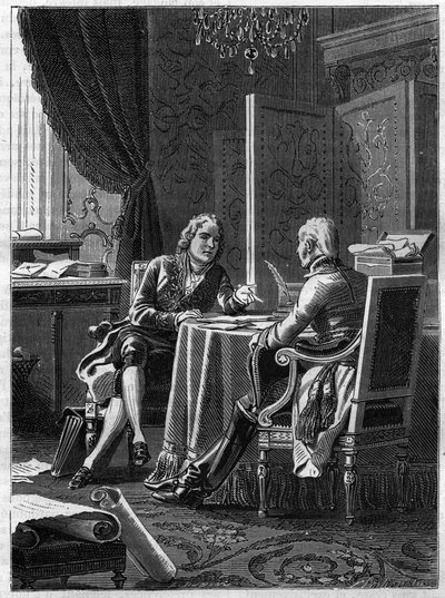 Conferencia entre el Conde de Saint Julien, representante de Austria, y Charles Maurice de Talleyrand Périgord de French School