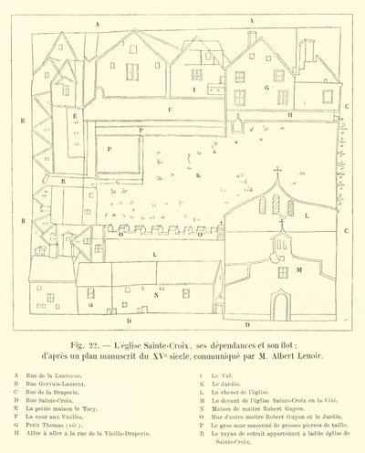La iglesia Sainte-Croix, sus dependencias y su isla; según un plan manuscrito del siglo XV, comunicado por M Albert Lenoir de French School