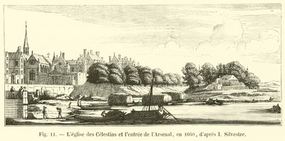 La iglesia de los Celestinos y la entrada del Arsenal, en 1660, según I. Silvestre de French School