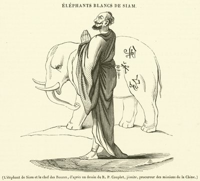 El elefante siamés y el jefe de los bonzos (grabado) de French School