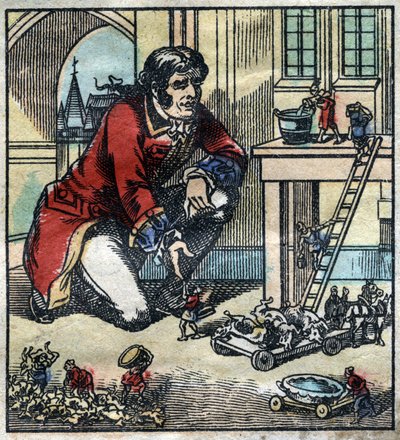 Lemuel Gulliver consejero del ejército de Lilliput. Ilustración para "Los viajes de Gulliver" de Jonathan Swift (1667-1745). Imagen de Épinal de finales del siglo XIX. de French School