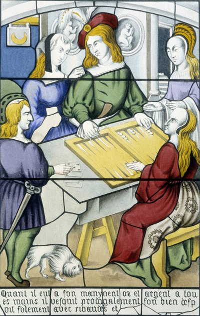 El hijo pródigo: El juego de Tic-trac en la Edad Media en Historia de la pintura sobre vidrio por Ferdinand de Lasteyrie de French School