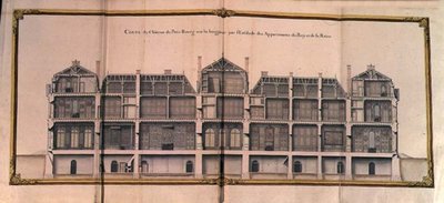 Sección Longitudinal del Chateau de Petit-Bourg, mostrando la suite de habitaciones del Rey y la Reina de French School