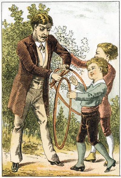 León y Lucien aprendieron bien a leer y se convirtieron en pequeños científicos - sus padres para recompensarlos les compraron bonitos aros - en “Alfabeto de los pequeños sabios”, finales del siglo XIX (cromolitografía) de French School
