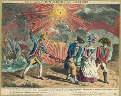 Les Anglois Molestes et Chatiees, pub. 1779 (grabado coloreado a mano) de French School