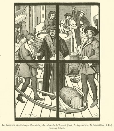 Los Cerveceros, vitral del siglo XV, en la catedral de Tournai de French School