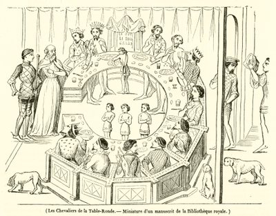 Los Caballeros de la Mesa Redonda, Miniatura de un manuscrito de la Biblioteca Real de French School