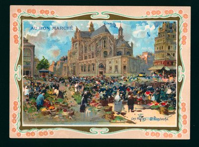 Les Halles y la iglesia de St Eustache, París (cromolito) de French School