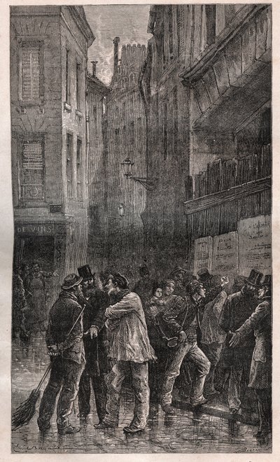 Los Carteles - el pueblo de París se despierta para encontrar avisos públicos en todas las paredes informándoles del Golpe de Estado del 2 de diciembre de 1851 - en “Historia de un crimen” (La toma de poder de Napoleón III en Francia) - por Victor Hugo de French School