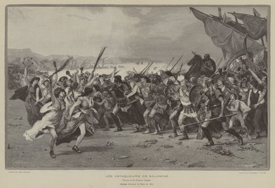 Los vencedores de Salamina (grabado) de French School