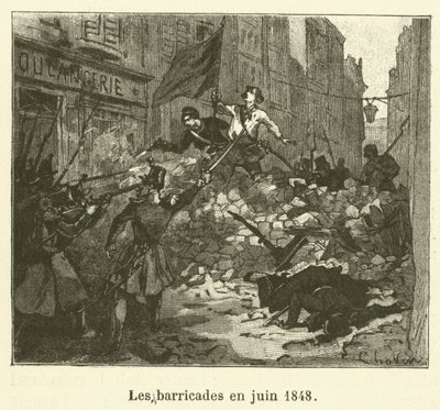 Las barricadas en junio de 1848 (grabado) de French School