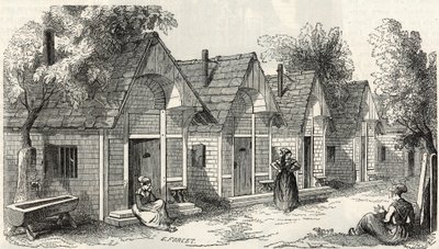 Los chalets de la Salpetriere para las locas agitadas - Grabado en “Tableau-de-Paris” por Edmond Texier 1852 de French School