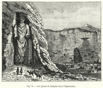 Los gigantes de Bamyan en Afganistán (grabado) de French School