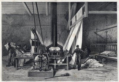 Las grandes fábricas - Tintorería Erie Boutarel en Clichy la Garenne - El tejido de las telas - grabado de 1869 de French School