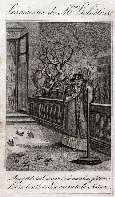 Los pájaros de Madame Helvetius (Anne Catherine Helvetius) en “Conseils à ma fille” de Jean Nicolas Bouilly (1763-1842). 1820. Colección privada de French School