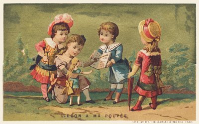Lección a mi muñeca, finales del siglo XIX (cromo) de French School