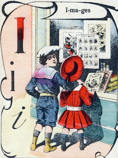 Letra I: imágenes. Grabado en "ABC des joux pour petits boys". Imágenes de Pont-a-Mousson, Louis Vagne, impresor-editor, finales del siglo XIX. Dim: 32,5x25 cm de French School