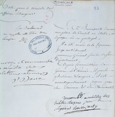 Carta de recomendación firmada por Napoleón Bonaparte (1769-1821) para su hermano, José (1768-1844) diciembre 1795 de French School