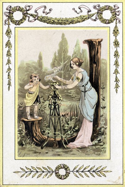 Carta representando a una madre y su hija, finales del siglo XIX de French School