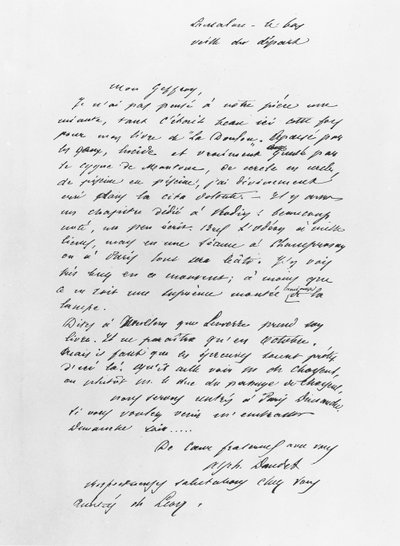 Carta enviada por Alphonse Daudet de French School