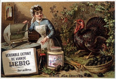 Recetas Liébig: pavo con trufas - cromo Liébig de French School