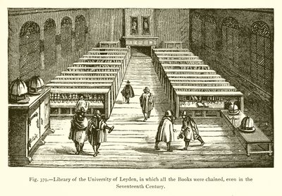 Biblioteca de la Universidad de Leiden, en la que todos los libros estaban encadenados, incluso en el siglo XVII de French School