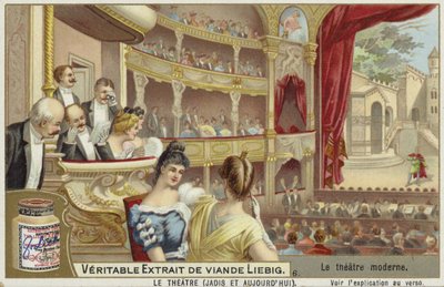 Tarjeta Liebig con un teatro moderno de French School