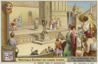 Tarjeta Liebig con una representación del teatro griego antiguo de French School