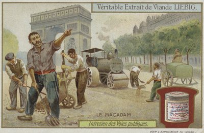 Tarjeta Liebig con mantenimiento de carreteras de French School