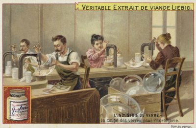 Tarjeta Liebig con la industria del vidrio de French School