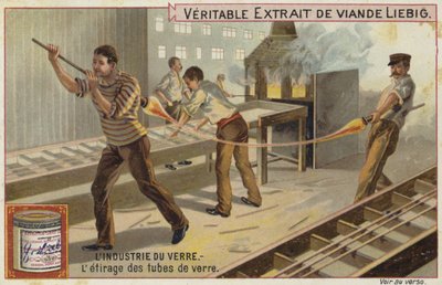 Tarjeta Liebig con la industria del vidrio de French School