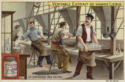 Tarjeta Liebig con la industria del vidrio de French School