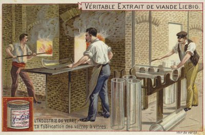 Tarjeta Liebig con la industria del vidrio de French School