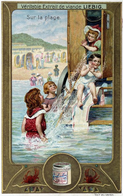 Liebig cromolitografía serie "Juego de Playa" de los niños. sd. Siglo XIX de French School