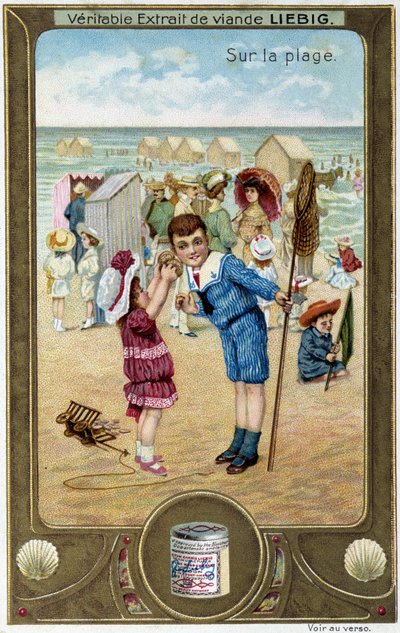 Liebig cromolitografía serie "Juego de Playa" de los niños. sd. Siglo XIX de French School